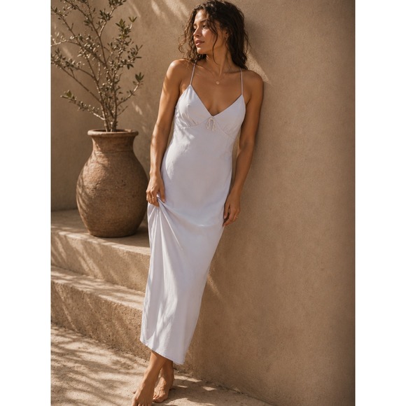 Wayf Dresses & Skirts - WAYF Lavender Rhinestone Bow Maxi Dress Pastel Purple V-Neck Slip Dress Large